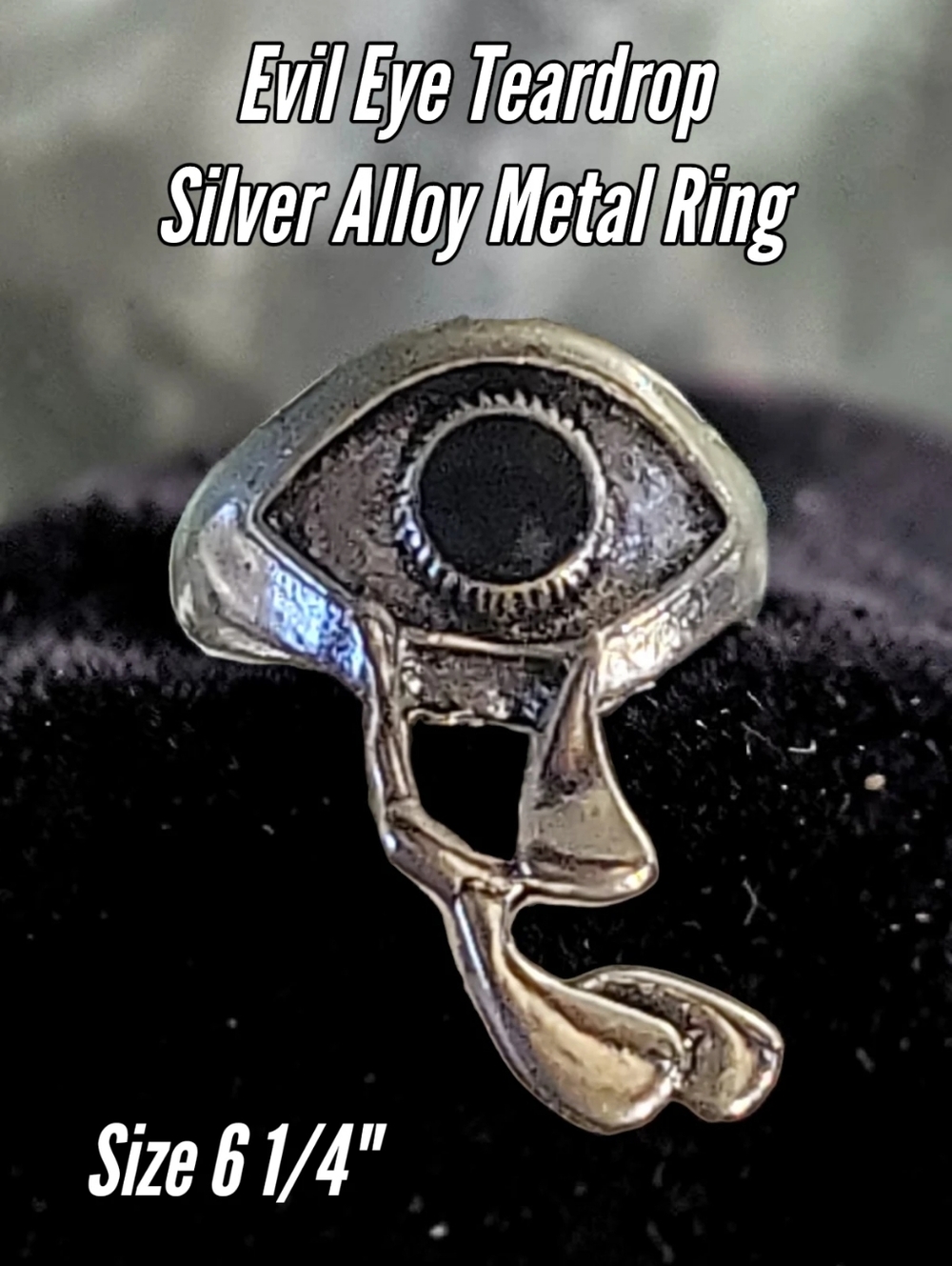 NWT SILVER ALLOY METAL RING EVIL EYE TEARS GOTHIC BIKER